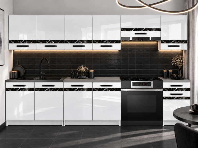 Meble kuchenne Prestige 260 cm biały połysk bez blatu Producent INF P Frida/0/WT/W/BB/A1/CS