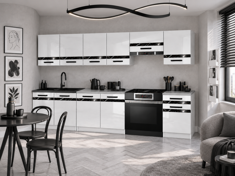 Meble kuchenne Prestige 260 cm biały połysk bez blatu Producent INF P Frida/0/WT/W/BB/A1/CS