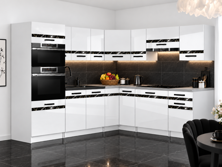 Meble kuchenne Prestige 420 cm biały połysk z blatem Producent INF P Diego/0/WT/W/0/A1/CS