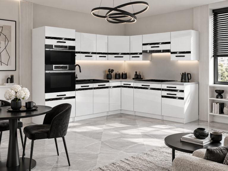 Meble kuchenne Prestige 420 cm biały połysk z blatem Producent INF P Diego/0/WT/W/0/A1/CS