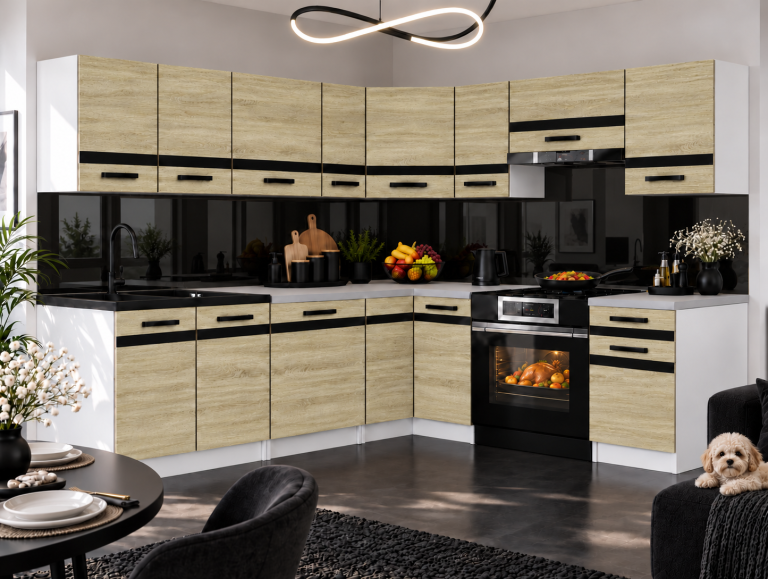 Meble kuchenne Prestige 420 cm dąb sonoma z blatem Producent TOR P Gustav/0/WT/DS/0/A1/CM