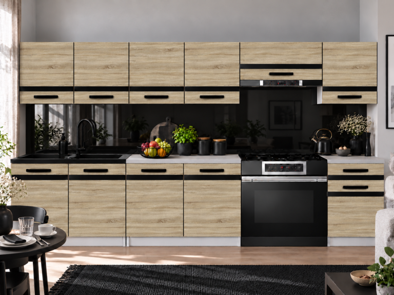 Meble kuchenne Prestige 260 cm dąb sonoma bez blatu Producent TOR P Frida/0/WT/DS/BB/A1/CM