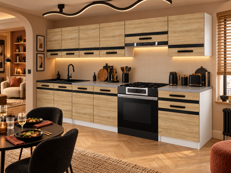 Meble kuchenne Prestige 260 cm dąb sonoma bez blatu Producent TOR P Frida/0/WT/DS/BB/A1/CM