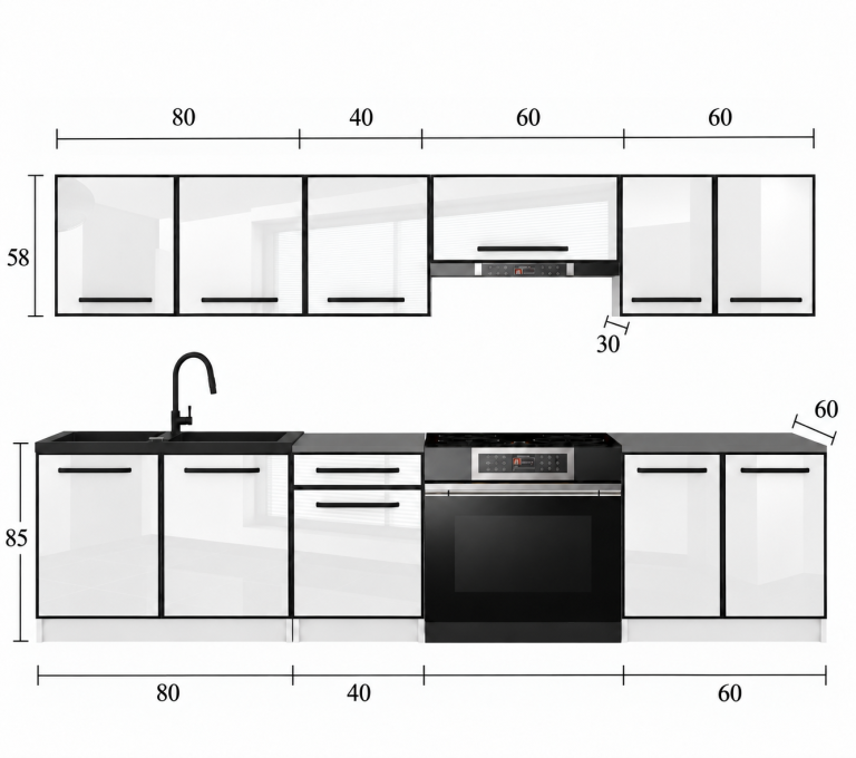 Meble kuchenne Linea 240 cm biały mat bez blatu Producent TOR L Salvador/0/WT/WT/BB/A1