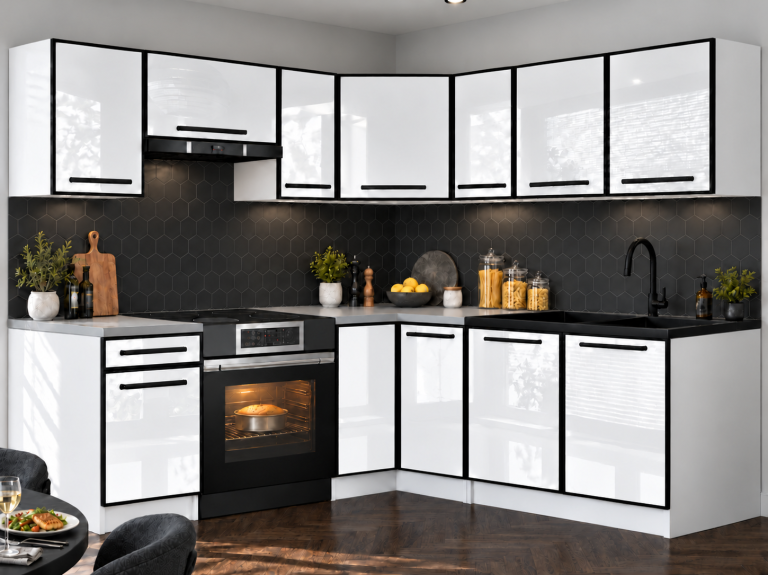 Meble kuchenne Linea 360 cm biały połysk z blatem Producent INF L Pablo/0/WT/W/0/A1