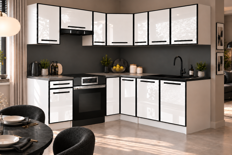 Meble kuchenne Linea 360 cm biały połysk z blatem Producent INF L Pablo/0/WT/W/0/A1