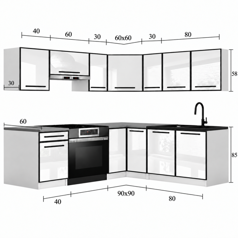 Meble kuchenne Linea 360 cm biały mat bez blatu Producent TOR L Pablo/0/WT/WT/BB/0