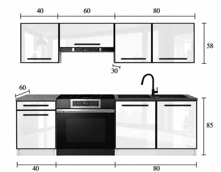Meble kuchenne Linea 180 cm biały mat bez blatu Producent TOR L Leonardo/0/WT/WT/BB/A1