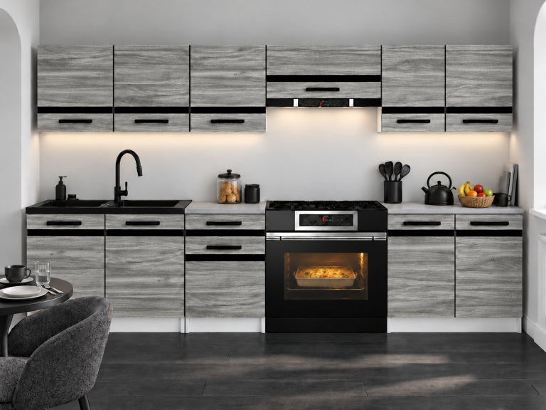 Meble kuchenne Prestige 240 cm glamour wood z blatem Producent TOR P Salvador/0/WT/GW1/0/A1/CM
