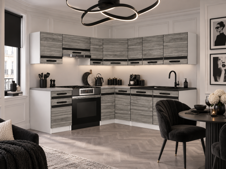 Meble kuchenne Prestige 360 cm glamour wood bez blatu Producent TOR P Pablo/0/WT/GW1/BB/A1/CM