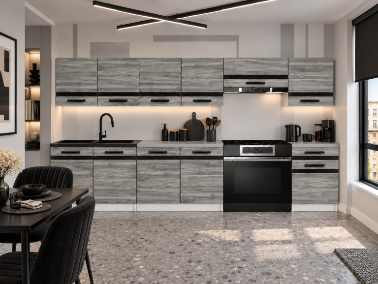 Meble kuchenne Prestige 260 cm glamour wood bez blatu Producent TOR P Frida/0/WT/GW1/BB/A1/CM