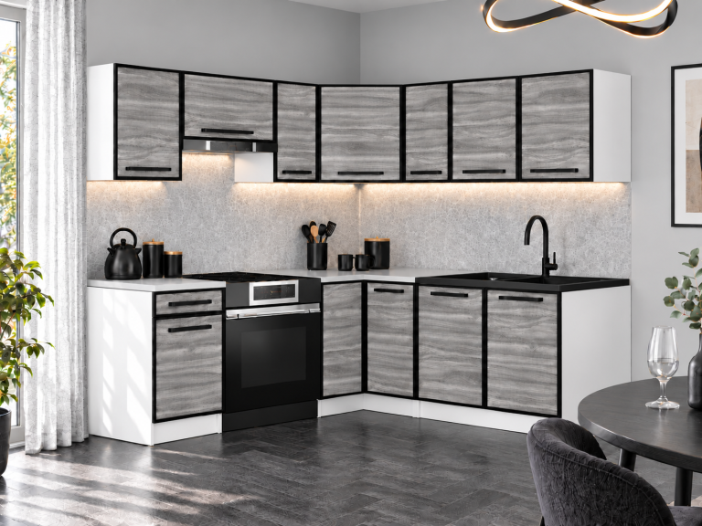 Meble kuchenne Linea 360 cm glamour wood z blatem Producent TOR L Pablo/0/WT/GW1/0/0
