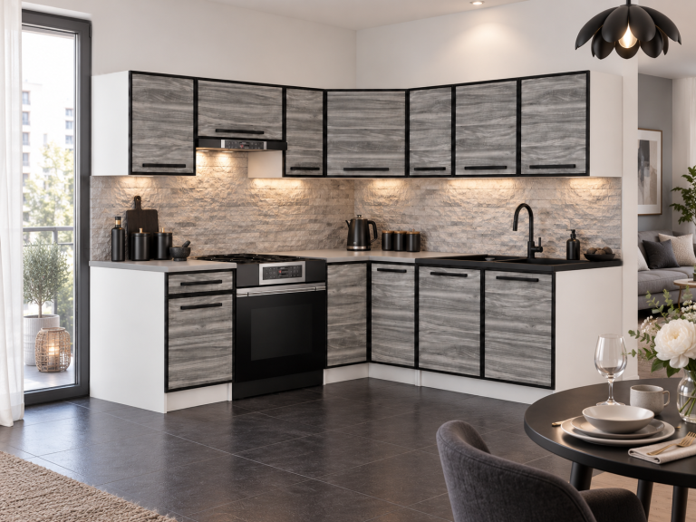 Meble kuchenne Linea 360 cm glamour wood bez blatu Producent TOR L Pablo/0/WT/GW1/BB/A1