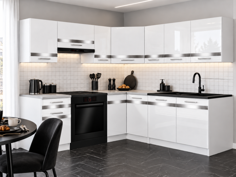 Meble kuchenne Prestige 360 cm biały połysk z blatem Producent INF P Pablo/0/WT/W/0/0/SL