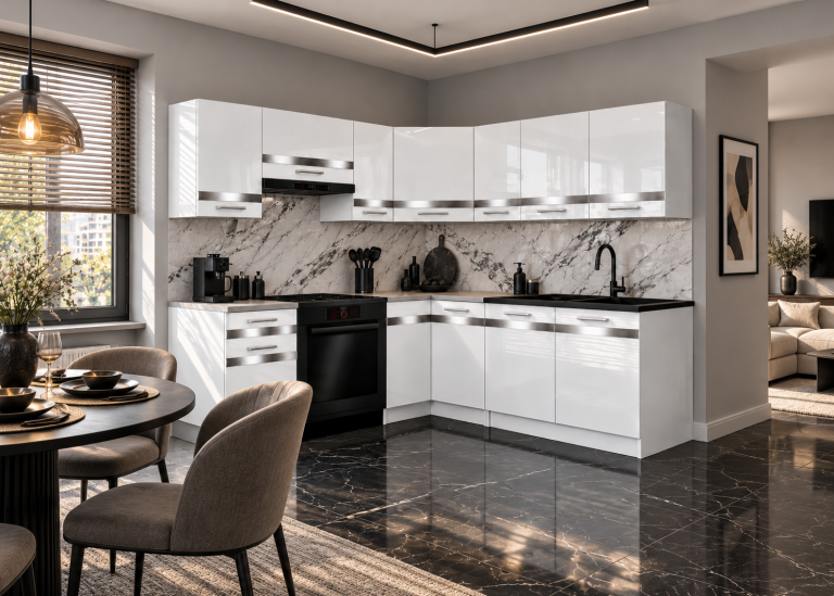 Meble kuchenne Prestige 360 cm biały połysk bez blatu Producent INF P Pablo/0/WT/W/BB/C1/SL