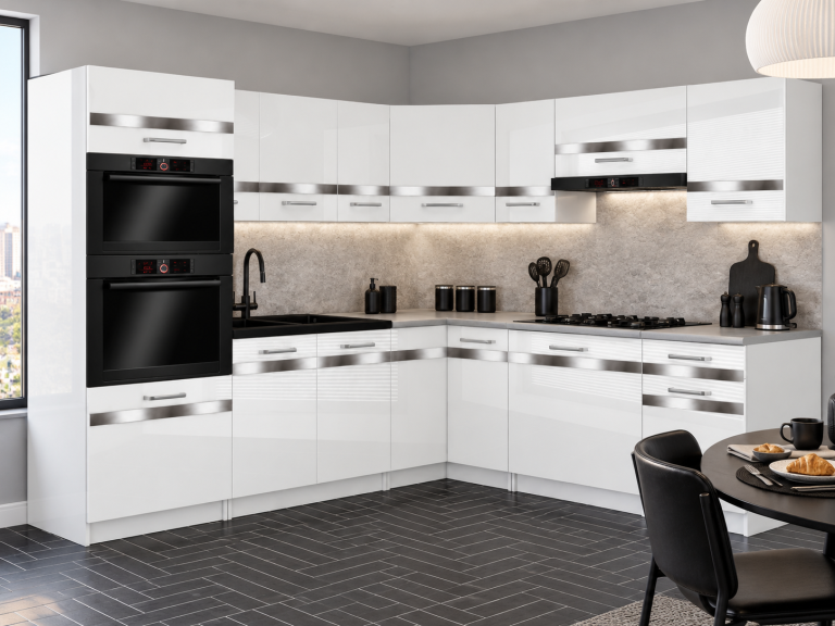 Meble kuchenne Prestige 420 cm biały połysk z blatem Producent INF P Diego/0/WT/W/0/C1/SL