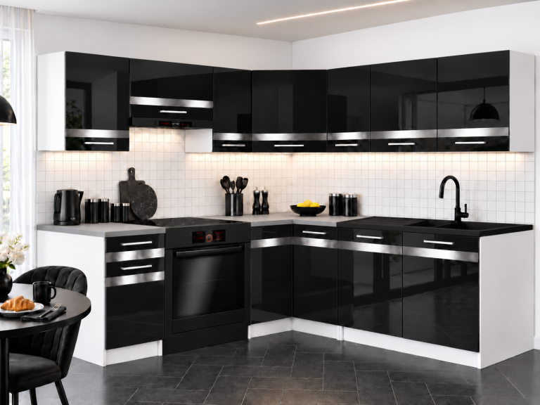 Meble kuchenne Prestige 360 cm czarny połysk bez blatu Producent INF P Pablo/0/WT/B/BB/C1/SL