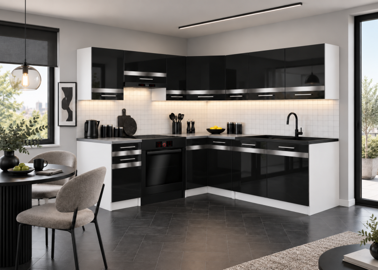 Meble kuchenne Prestige 360 cm czarny połysk bez blatu Producent INF P Pablo/0/WT/B/BB/C1/SL