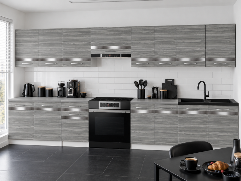 Meble kuchenne Prestige 320 cm glamour wood  bez blatu Producent TOR P Vincent/0/WT/GW1/BB/C1/SL