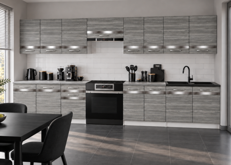 Meble kuchenne Prestige 320 cm glamour wood  bez blatu Producent TOR P Vincent/0/WT/GW1/BB/C1/SL