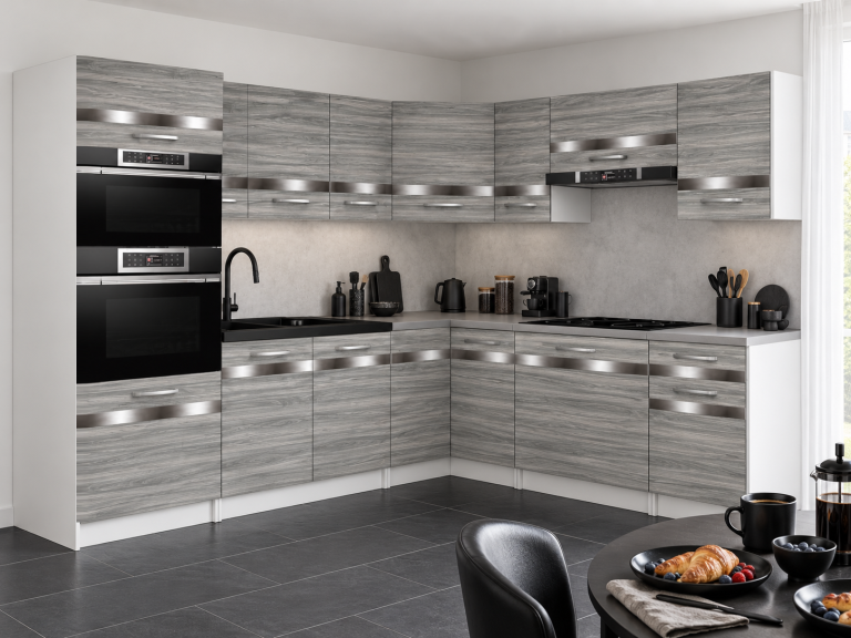Meble kuchenne Prestige 420 cm glamour wood z blatem Producent TOR P Diego/0/WT/GW1/0/0/SL