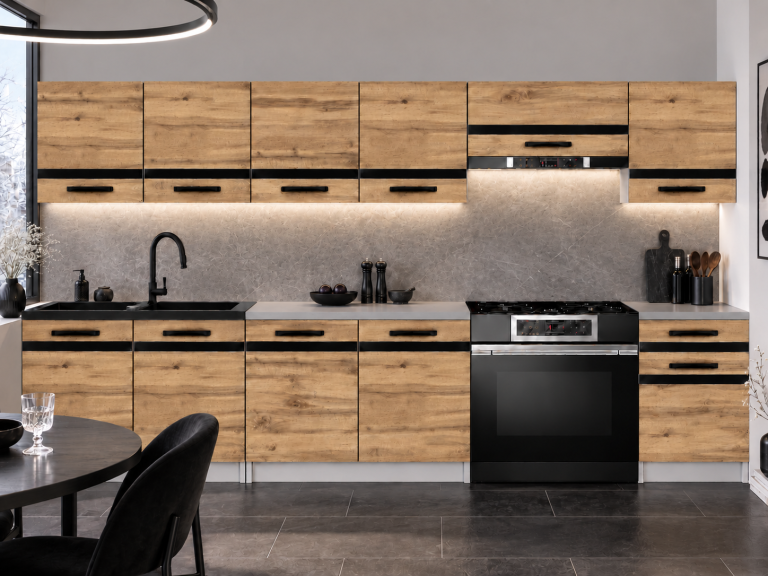 Meble kuchenne Prestige 260 cm dąb wotan bez blatu Producent TOR P Frida/0/WT/DW/BB/A1/CM