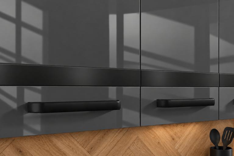 Meble kuchenne Prestige 180 cm szary połysk bez blatu Producent INF P Leonardo/0/WT/S/BB/A1/CM